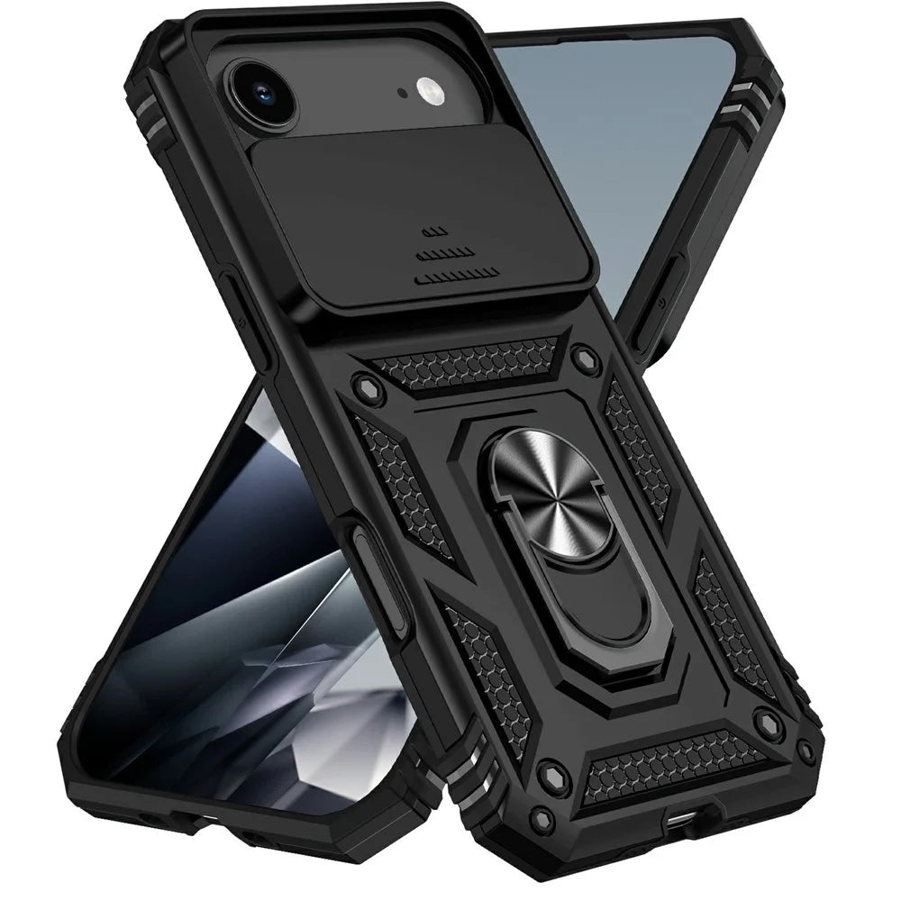 For iPhone Air Case PC + TPU Phone Cover with Lens Protection Kickstand - Black - 2