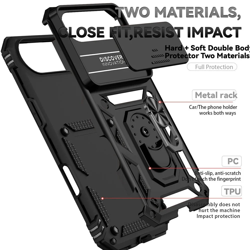 For iPhone Air Case PC + TPU Phone Cover with Lens Protection Kickstand - Black - 6
