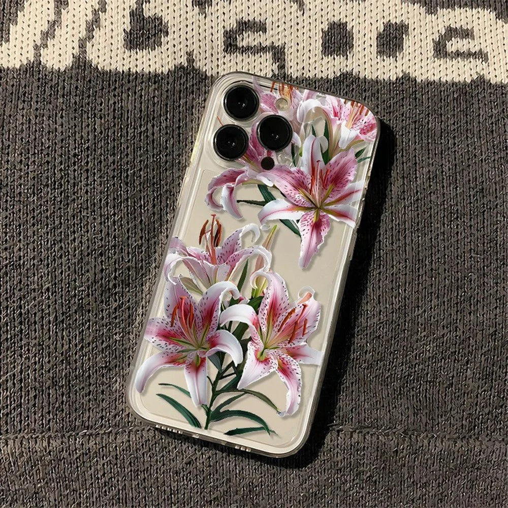 For iPhone 15 Pro Max Case Floral Lily Pattern TPU Phone Cover - 2
