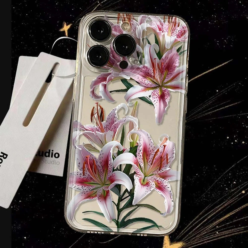 For iPhone 15 Pro Max Case Floral Lily Pattern TPU Phone Cover - 4