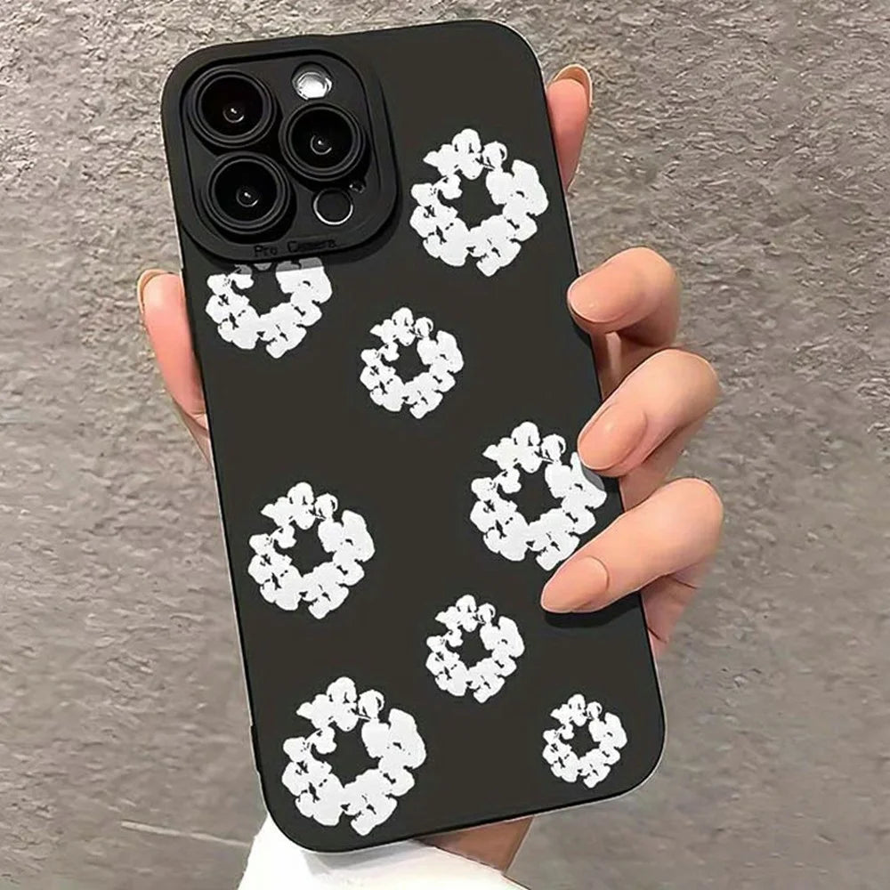 For iPhone 15 Pro Case White Floral Pattern TPU Phone Cover - 1