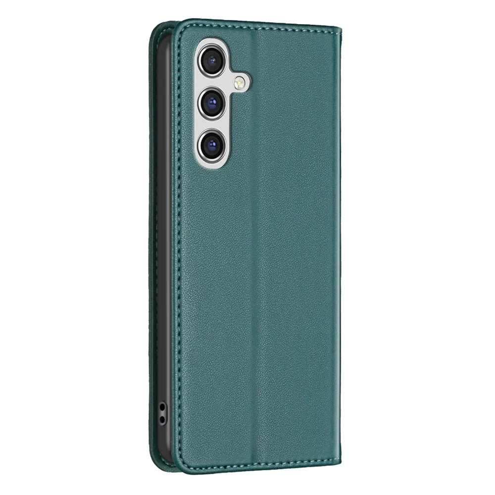 BINFEN COLOR For Samsung Galaxy S25 FE Leather Case  BF18 Phone Stand Cover with Card Slots - Green - 3
