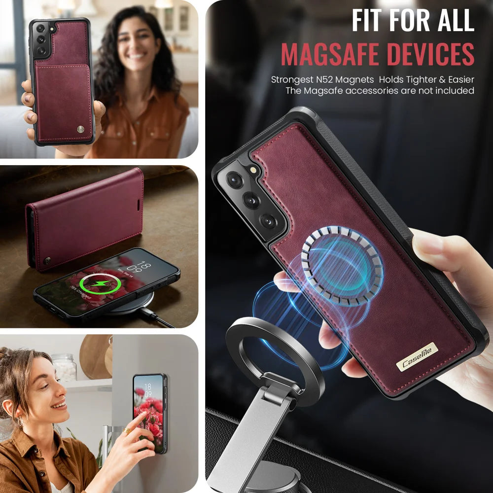 CASEME For Samsung Galaxy S21 5G / Galaxy S21 4G Case  C49  Magnetic Case RFID Blocking Detachable Wallet Leather Phone Cover - Red - 3