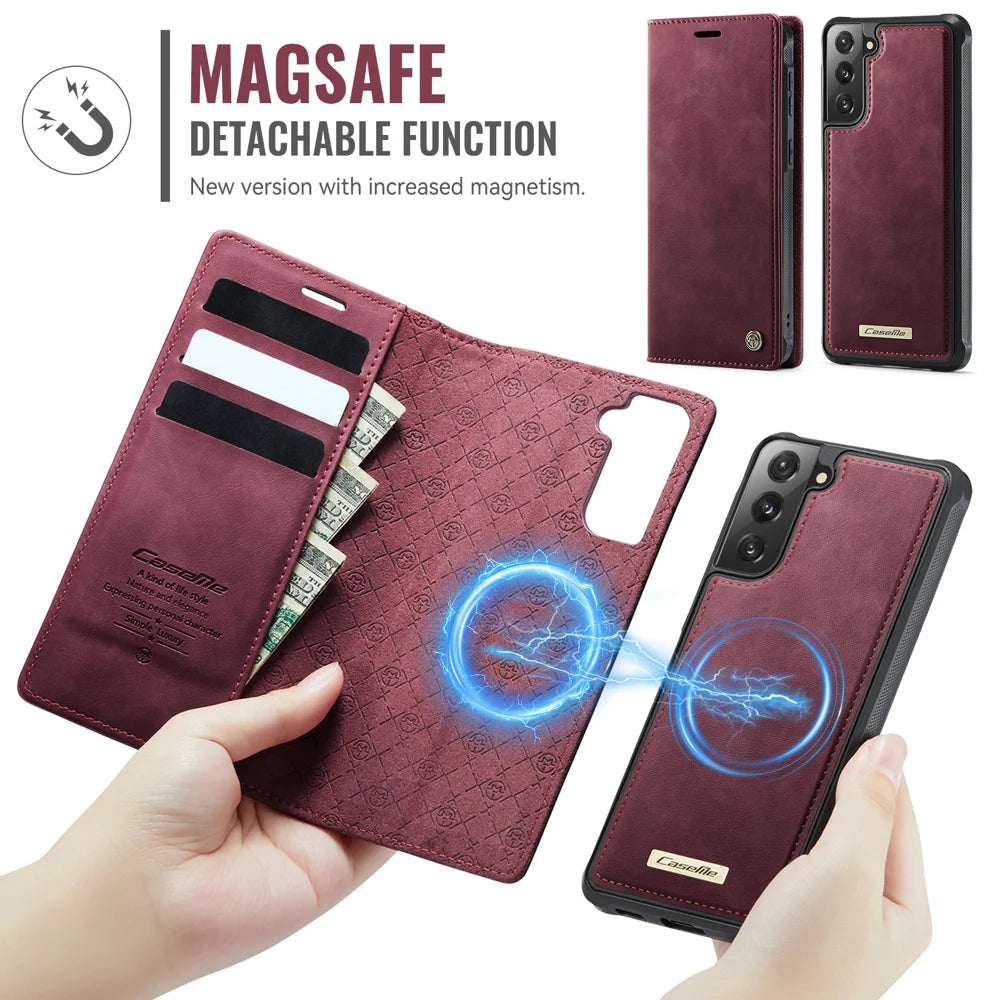 CASEME For Samsung Galaxy S21 5G / Galaxy S21 4G Case  C49  Magnetic Case RFID Blocking Detachable Wallet Leather Phone Cover - Red - 6