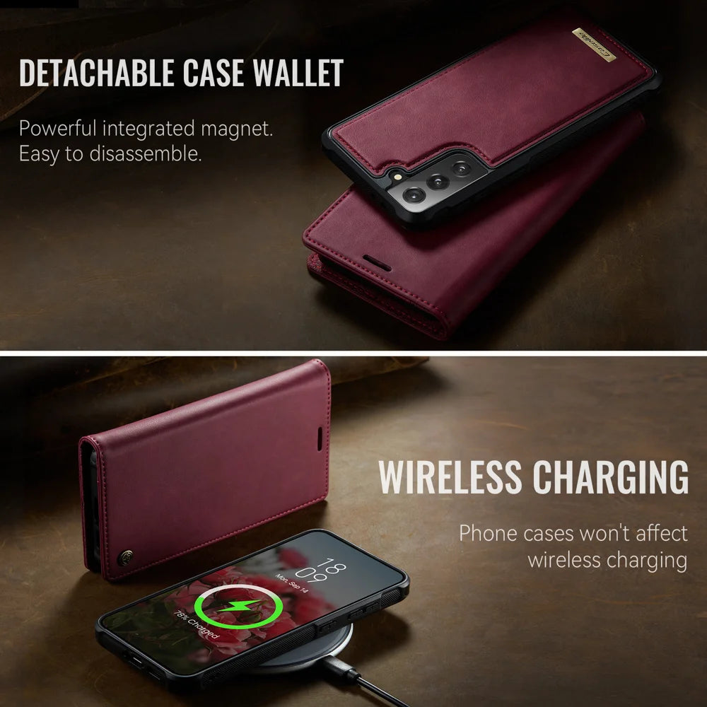 CASEME For Samsung Galaxy S21 5G / Galaxy S21 4G Case  C49  Magnetic Case RFID Blocking Detachable Wallet Leather Phone Cover - Red - 7