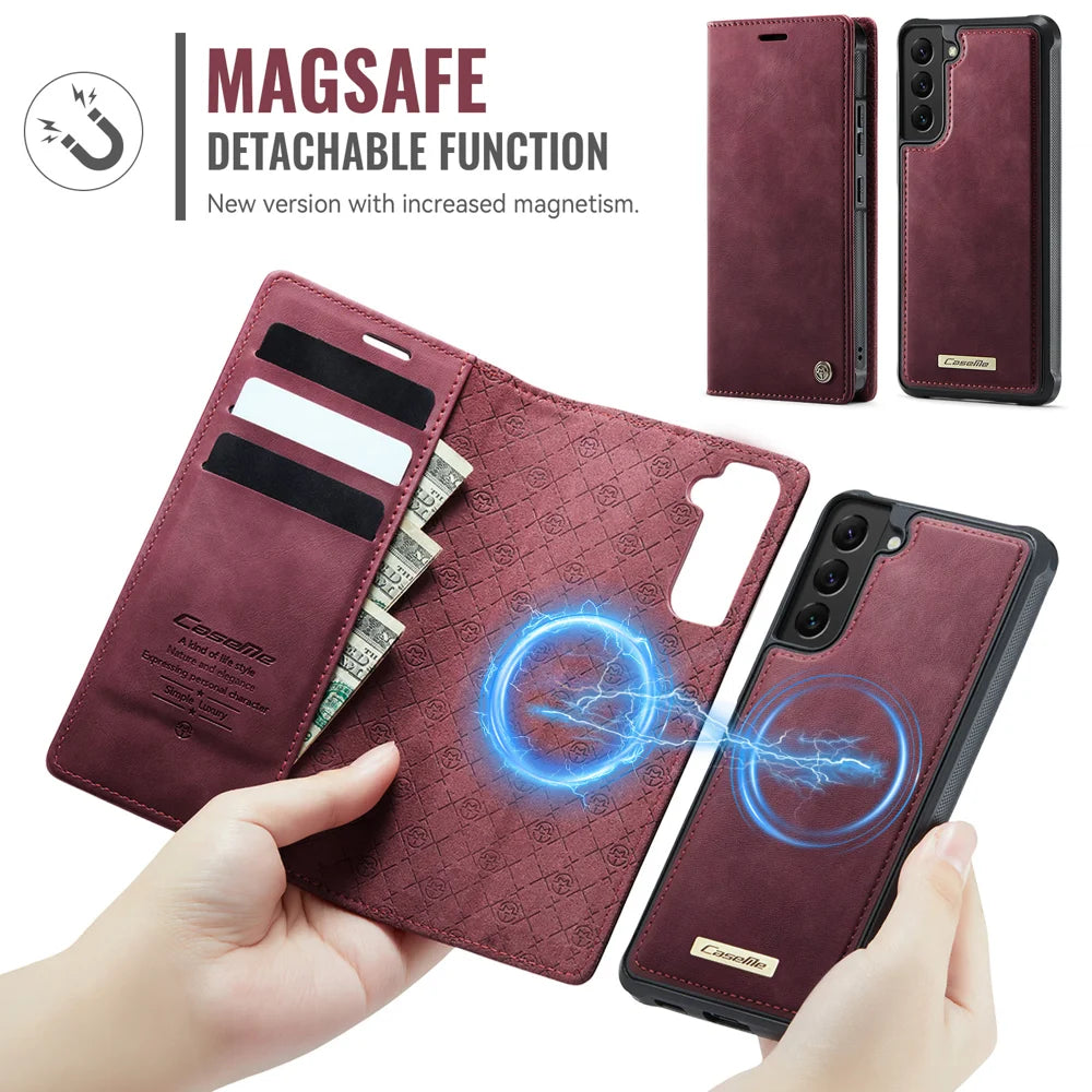 CASEME For Samsung Galaxy S22 5G Case  C49  Magnetic Case RFID Blocking Detachable Wallet Leather Phone Cover - Red - 6