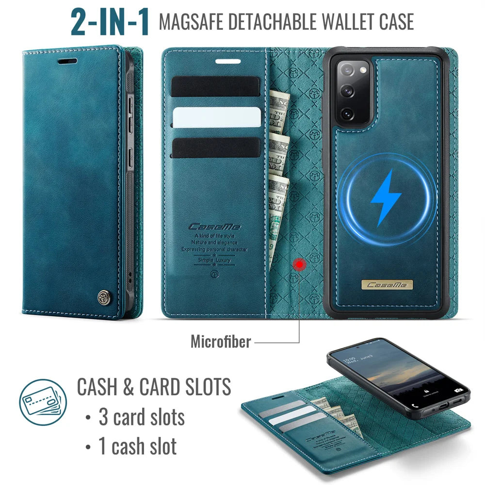 CASEME For Samsung Galaxy S20 FE Case  C49 Magnetic Case RFID Blocking Detachable Wallet Leather Phone Cover - Green - 2
