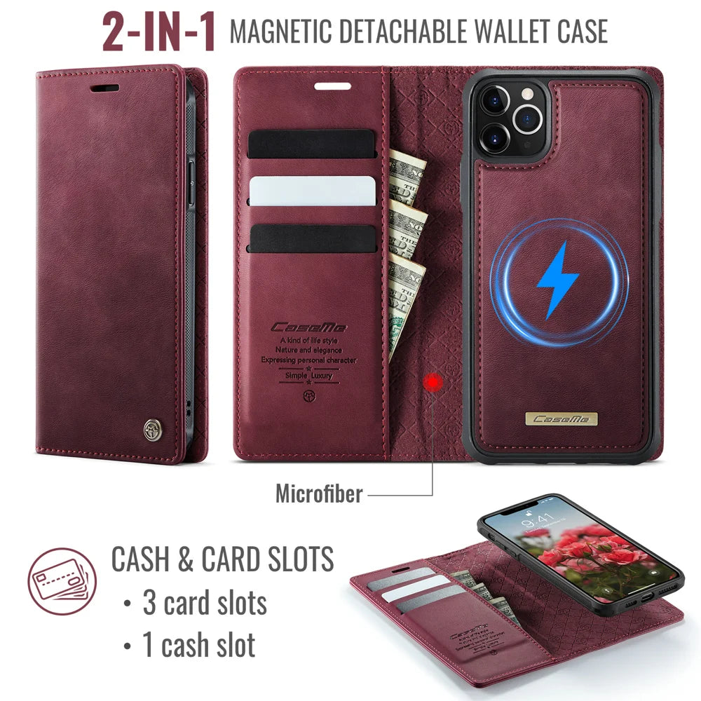 CASEME For iPhone 11 Pro Case  C49  Compatible with MagSafe RFID Blocking Detachable Wallet Leather Phone Cover - Red - 2