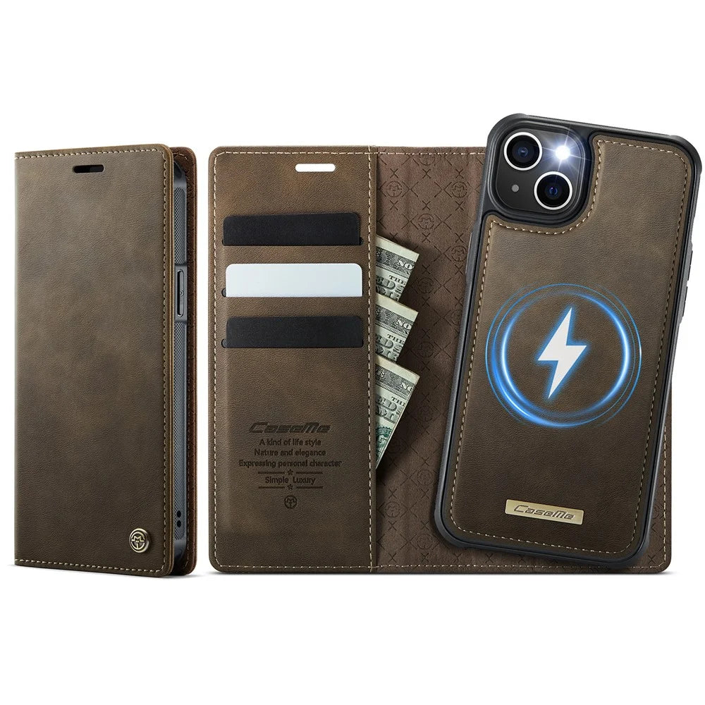 CASEME For iPhone 13 6.1 inch Case  C49  Compatible with MagSafe RFID Blocking Detachable Wallet Leather Phone Cover - Coffee - 1