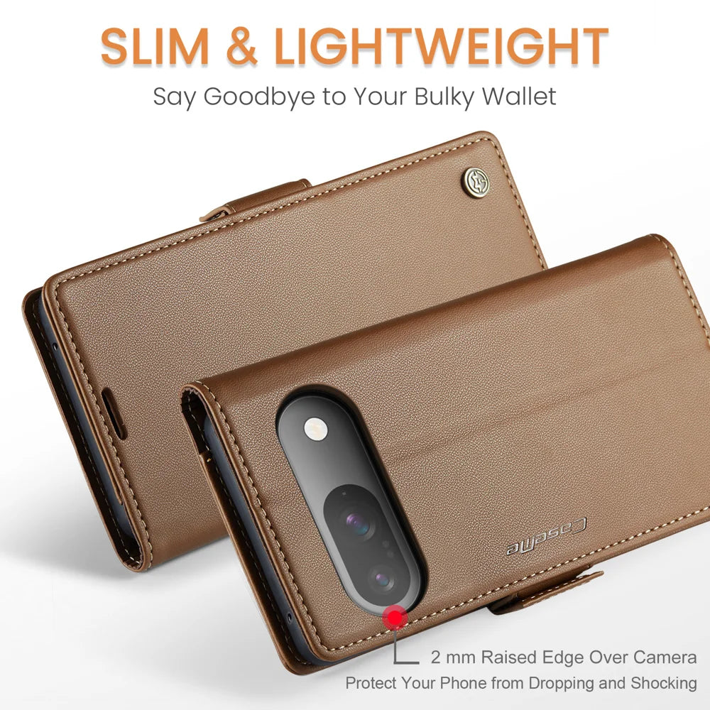 CASEME For Google Pixel 10 Pro / 10 / 9 Pro / 9 Case  023 Series RFID Blocking Leather Wallet Stand Phone Cover - Brown - 5