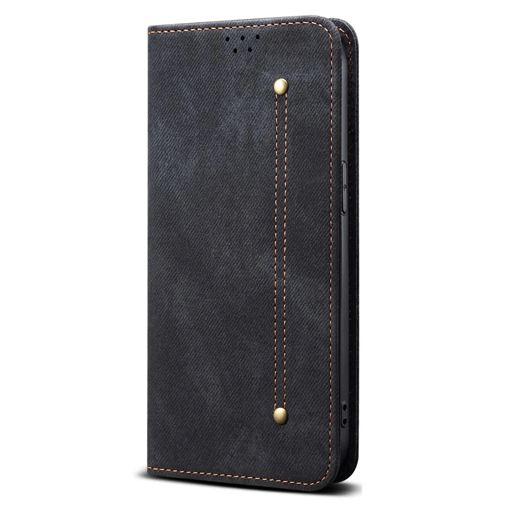 For OnePlus Nord CE5 5G / Ace 5 Racing 5G Case Jeans Cloth Texture Anti-Scratch Leather Stand Phone Cover - Black - 5
