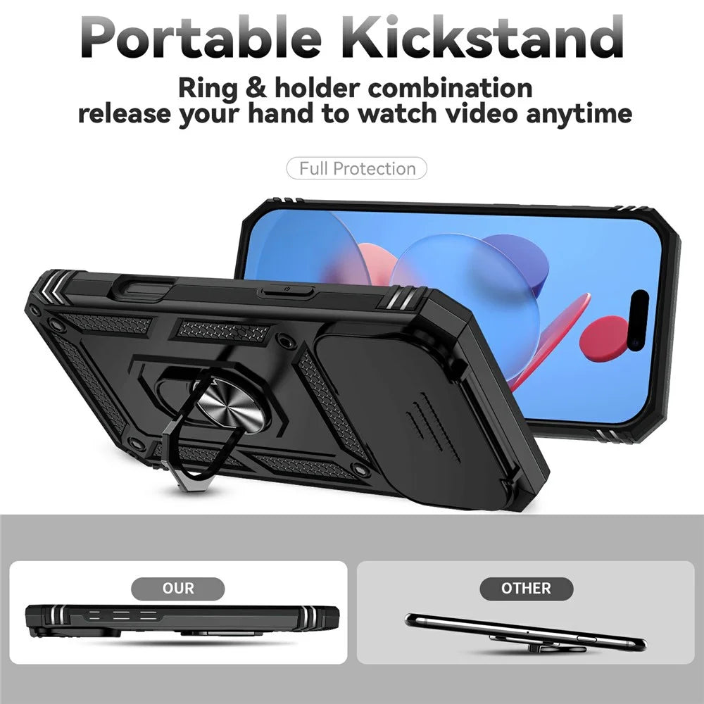 For iPhone 17 Pro Max Case PC + TPU Phone Cover with Lens Protection Kickstand - Black - 4