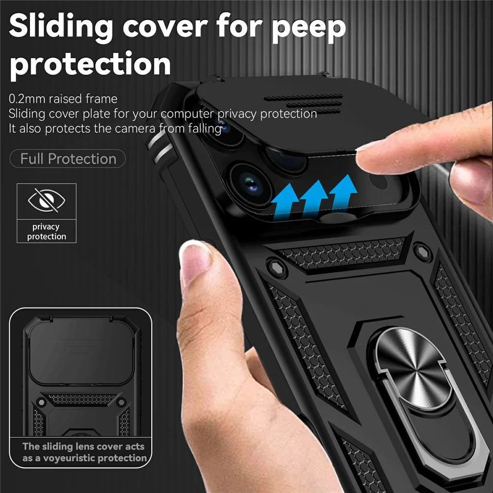 For iPhone 17 Pro Max Case PC + TPU Phone Cover with Lens Protection Kickstand - Black - 7