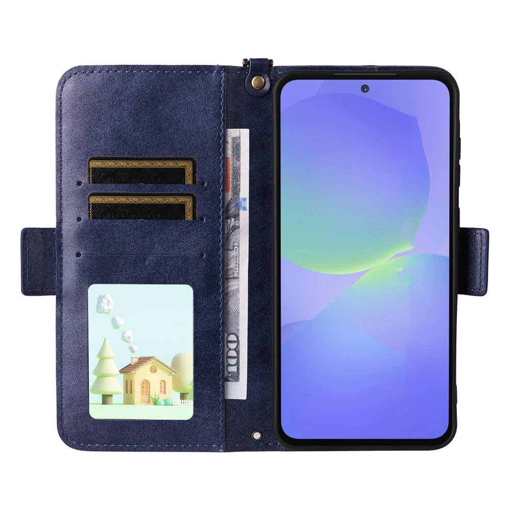 For Samsung Galaxy A25 5G (Global) (161.0mm) Leather Case Magnetic Closure Wallet Stand Phone Cover with Crossbody Strap - Blue - 2