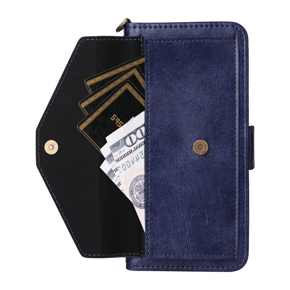 For Samsung Galaxy A25 5G (Global) (161.0mm) Leather Case Magnetic Closure Wallet Stand Phone Cover with Crossbody Strap - Blue - 3