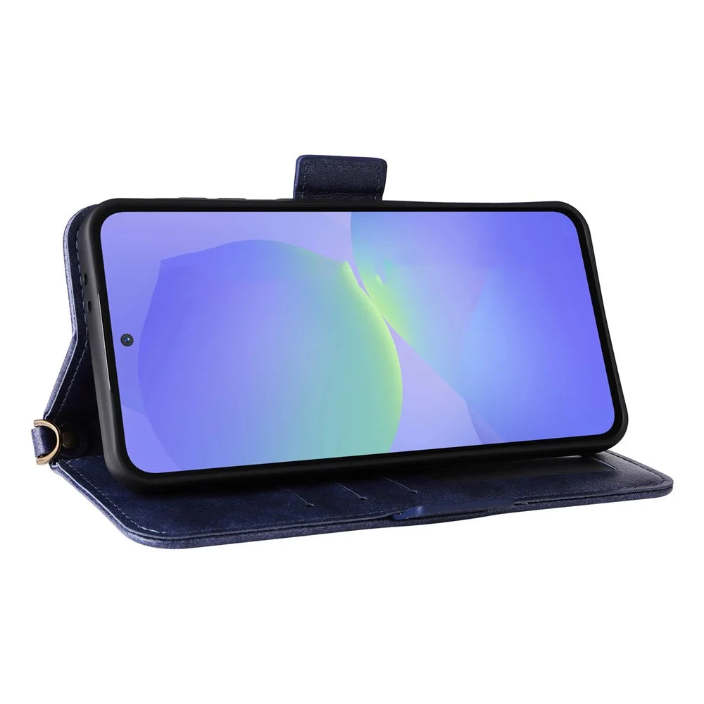For Samsung Galaxy A25 5G (Global) (161.0mm) Leather Case Magnetic Closure Wallet Stand Phone Cover with Crossbody Strap - Blue - 4