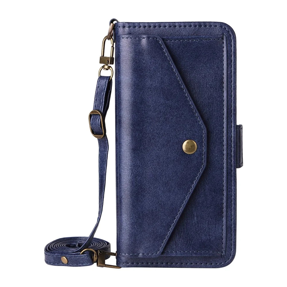 For Samsung Galaxy A25 5G (Global) (161.0mm) Leather Case Magnetic Closure Wallet Stand Phone Cover with Crossbody Strap - Blue - 7