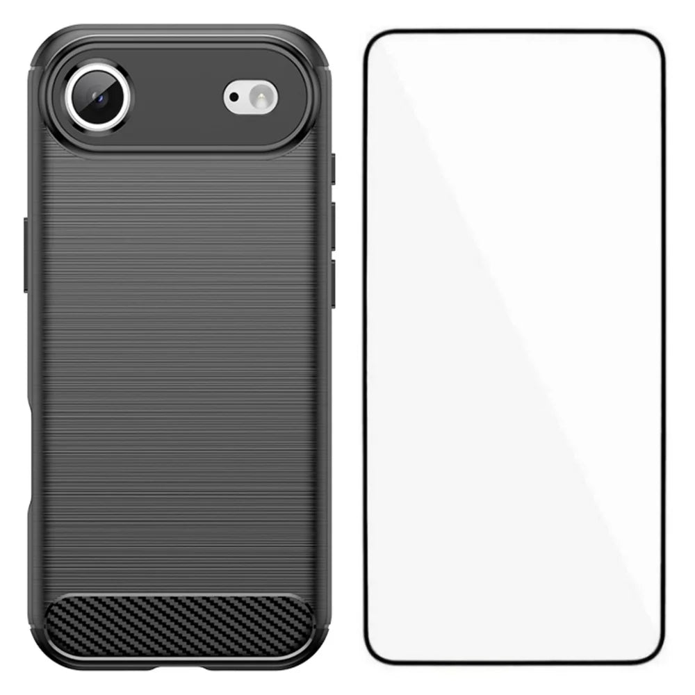 WANLONFENG For iPhone Air Case with Tempered Glass  LS Series Brushed Texture TPU Phone Cover - Black - 1