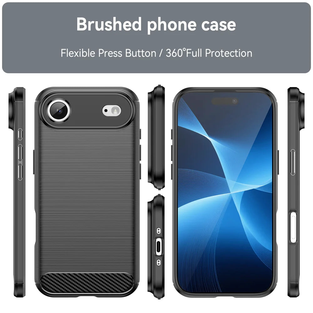 WANLONFENG For iPhone Air Case with Tempered Glass  LS Series Brushed Texture TPU Phone Cover - Black - 3
