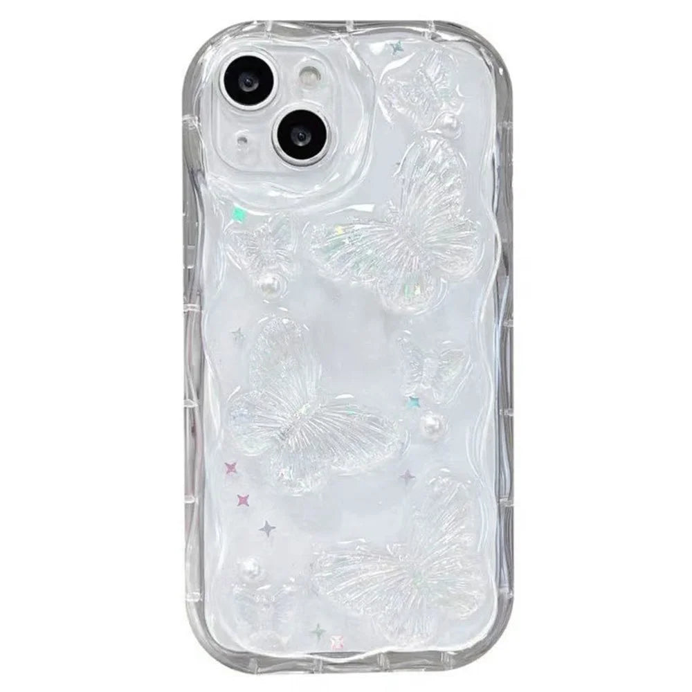 For iPhone 13 Case Pearl Butterfly Design Clear TPU Phone Cover - 1