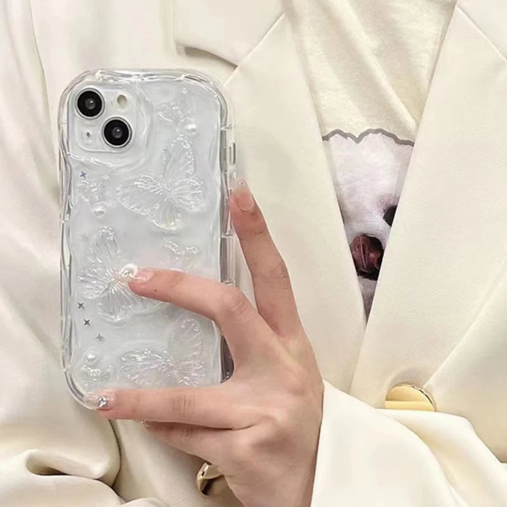 For iPhone 13 Case Pearl Butterfly Design Clear TPU Phone Cover - 2