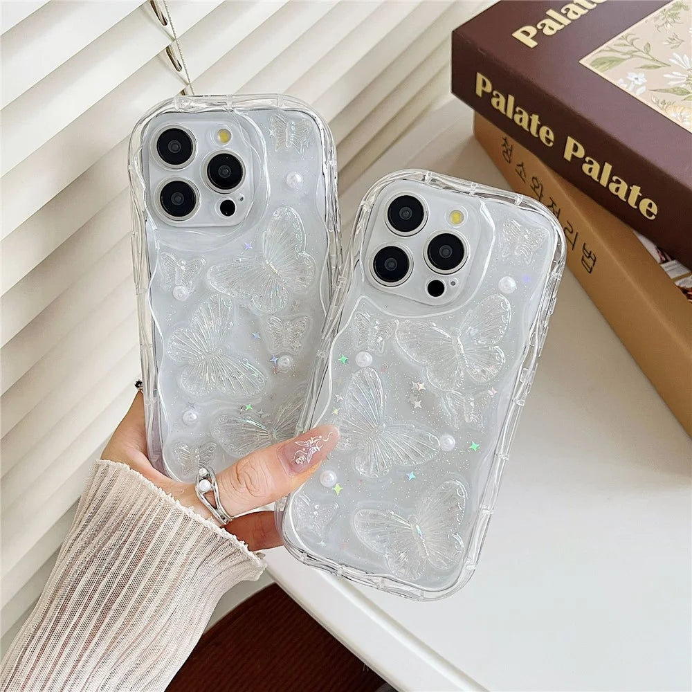 For iPhone 14 Pro Case Pearl Butterfly Design Clear TPU Phone Cover - 4