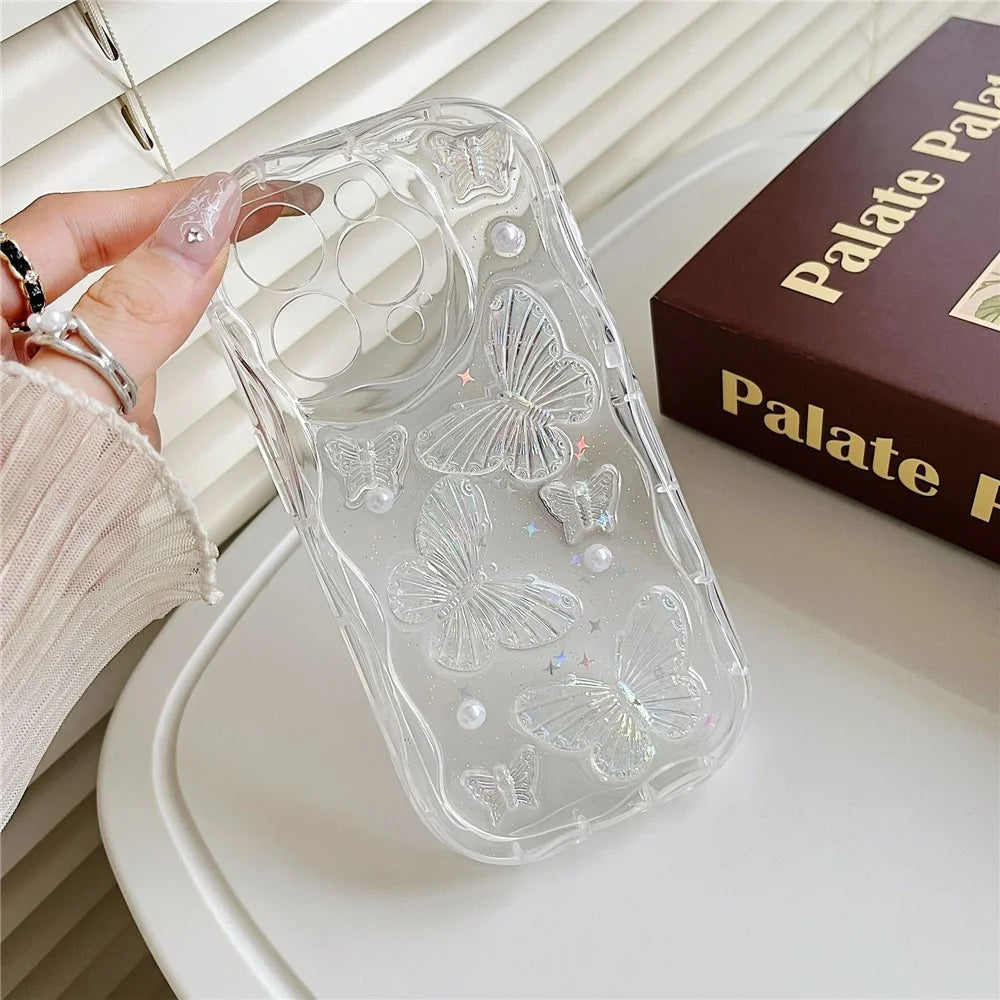 For iPhone 15 Pro Case Pearl Butterfly Design Clear TPU Phone Cover - 2