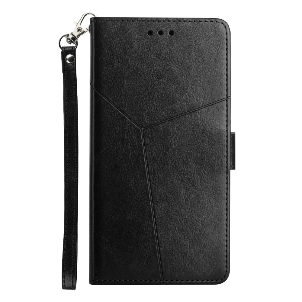 For Samsung Galaxy S25 FE Case Y Shaped Lines Imprint Leather Phone Cover - Black - 2