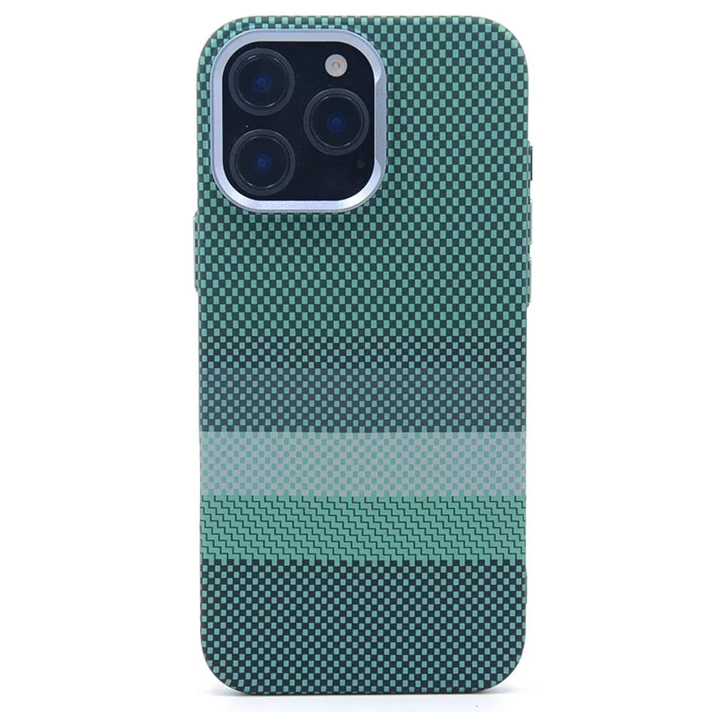 For iPhone 16 Pro Max Magnetic Case Carbon Fiber Texture Water Transfer PC Phone Cover - Carbon Green - 1