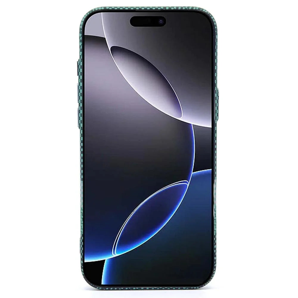 For iPhone 16 Pro Max Magnetic Case Carbon Fiber Texture Water Transfer PC Phone Cover - Carbon Green - 2