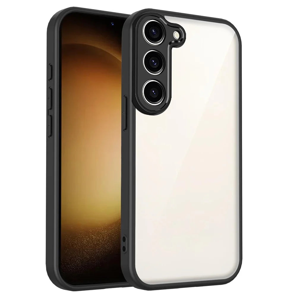 For Samsung Galaxy S23+ Case Matte Skin Touch Clear PC + TPU Shockproof Phone Back Cover - Black - 1