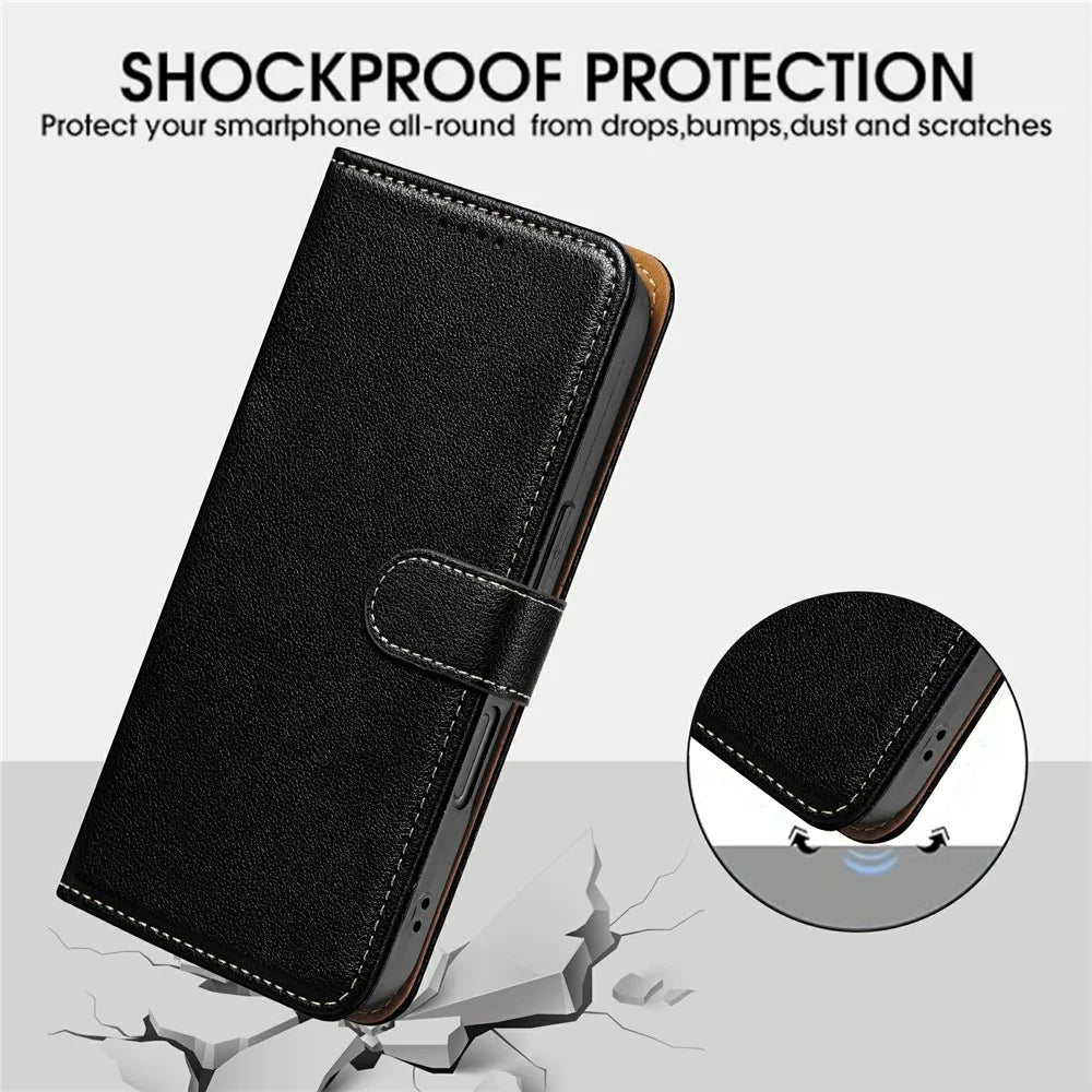 For Samsung Galaxy A08 5G / A08 4G / A07 4G Case RFID Blocking Wallet Litchi Texture Leather Phone Cover Magnetic Clasp - Black - 4