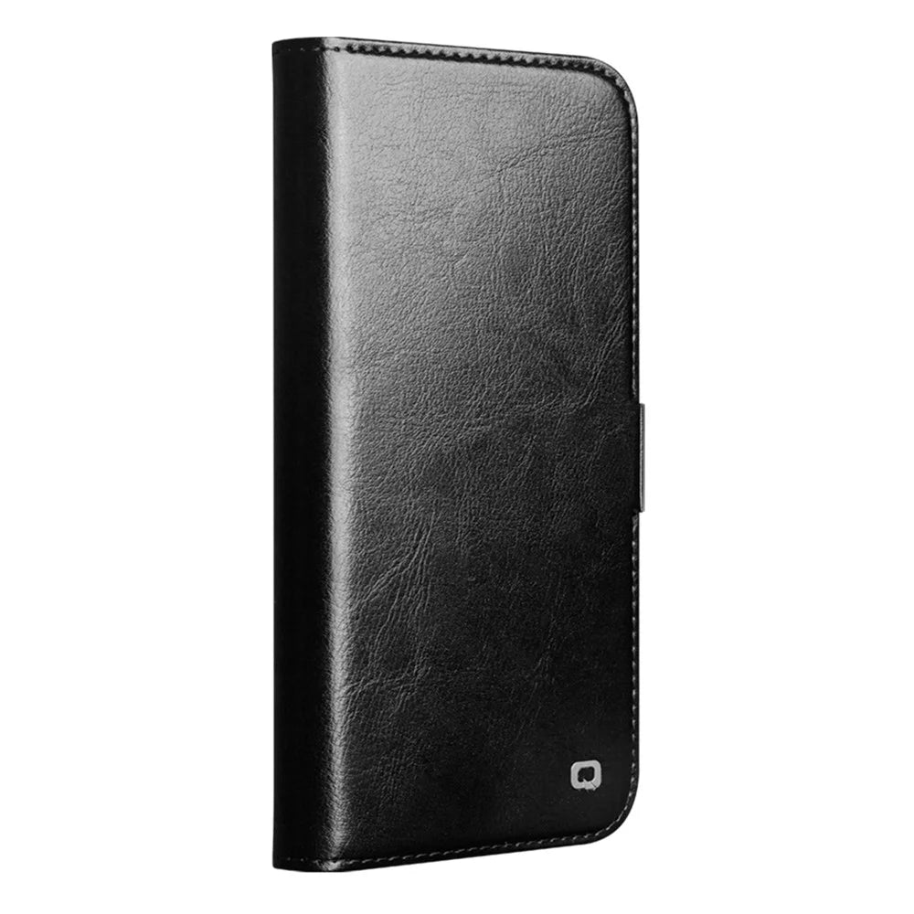 QIALINO For iPhone 17 Pro Max Case with Card Holder Genuine Cow Leather Stand Phone Cover - Black - 4