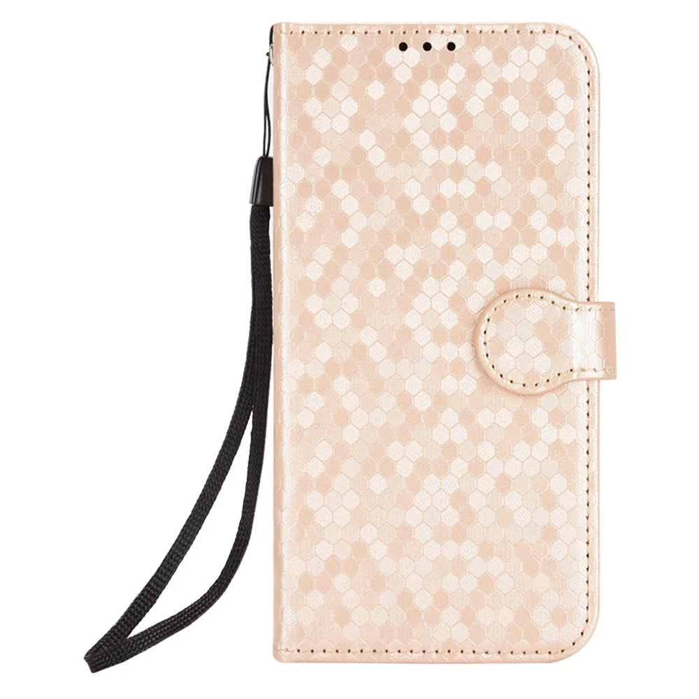 For TCL 60 SE NxtPaper 5G Wallet Case Dot Pattern Imprint PU Leather Phone Cover with Wrist Strap - Rose Gold - 6