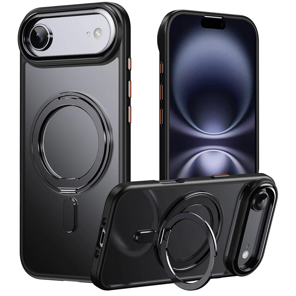 For iPhone Air Case Compatible with MagSafe TPU + Acrylic + Metal Kickstand Matte Phone Cover - Black - 1