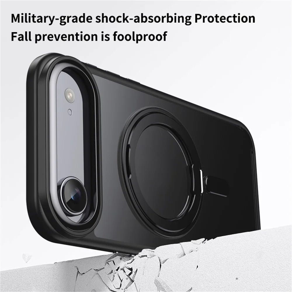 For iPhone Air Case Compatible with MagSafe TPU + Acrylic + Metal Kickstand Matte Phone Cover - Black - 3
