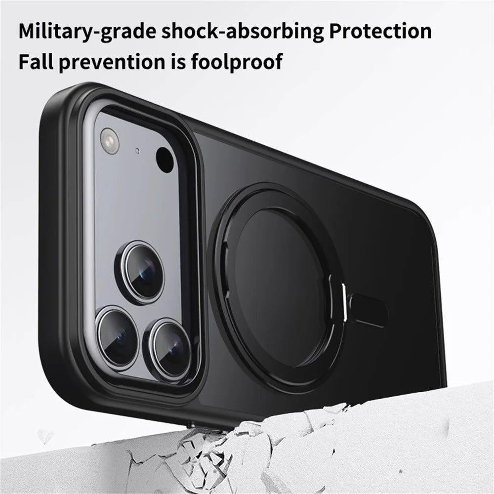 For iPhone 17 Pro Case Compatible with MagSafe TPU + Acrylic + Metal Kickstand Matte Phone Cover - Black - 3