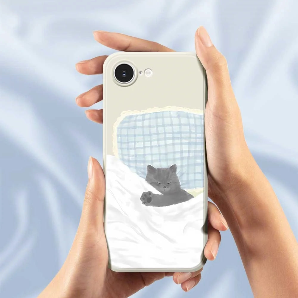 For iPhone 17e / 16e Case Cute Sleeping Cat Pattern Printing Straight Edge TPU Phone Back Cover - Beige - 4