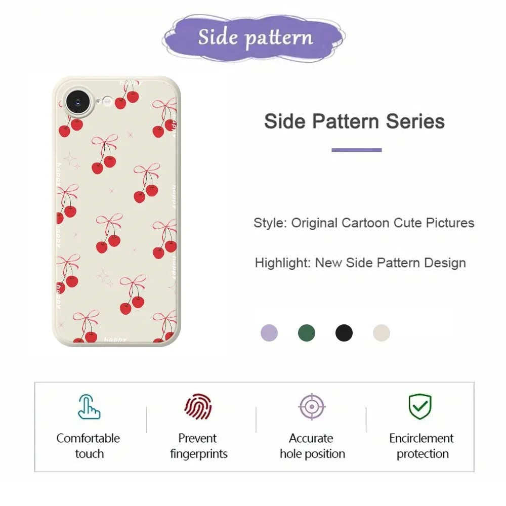 For iPhone 17e / 16e Case Cute Bow Cherry Pattern Printing Straight Edge TPU Phone Back Cover - Beige - 7