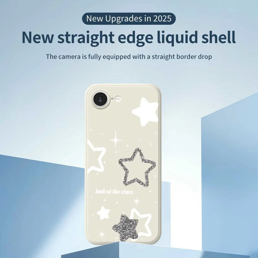 For iPhone 17e / 16e Case Cute Stars Pattern Printing Straight Edge TPU Phone Back Cover - Beige - 2