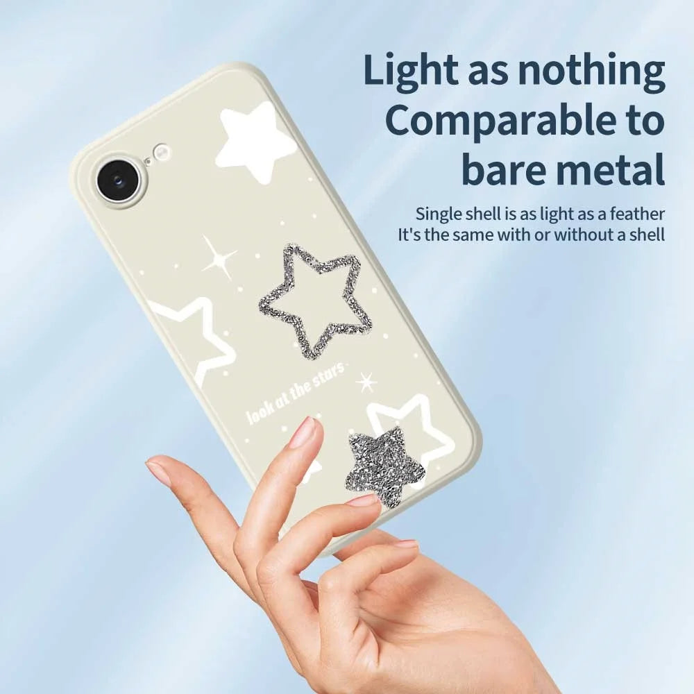 For iPhone 17e / 16e Case Cute Stars Pattern Printing Straight Edge TPU Phone Back Cover - Beige - 3