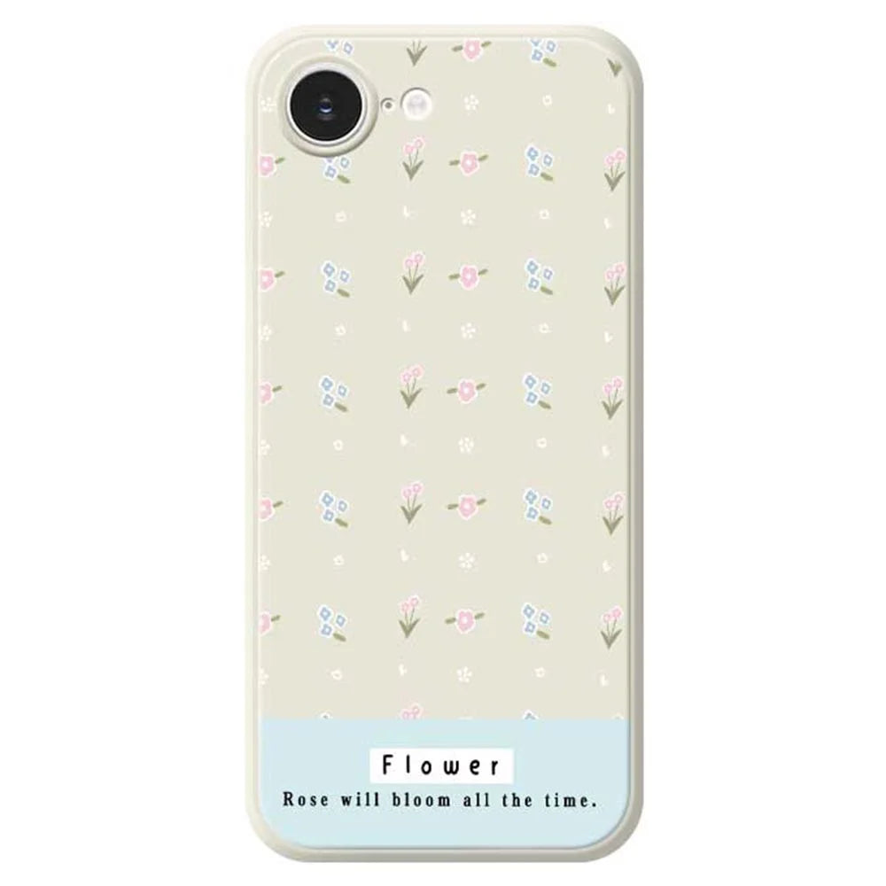 For iPhone 17e / 16e Case Cute Flower Pattern Printing Straight Edge TPU Phone Back Cover - Beige - 1