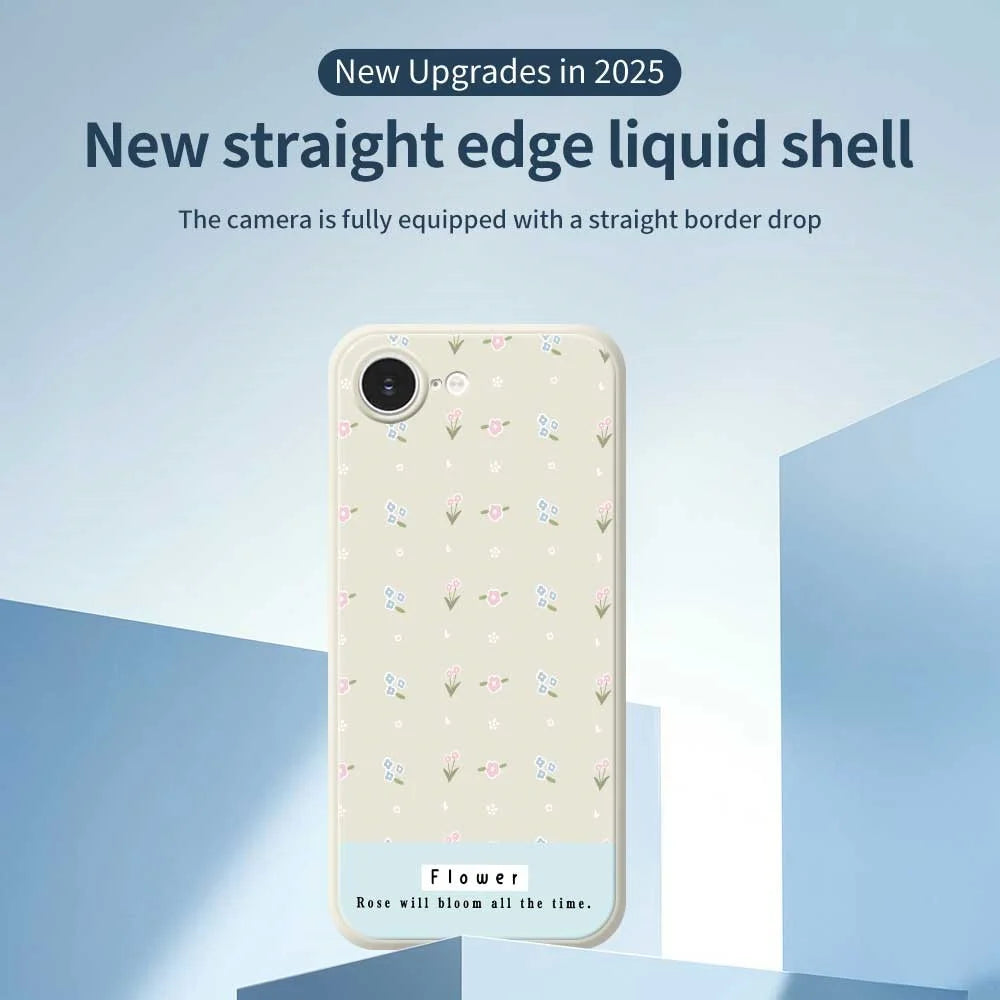 For iPhone 17e / 16e Case Cute Flower Pattern Printing Straight Edge TPU Phone Back Cover - Beige - 2