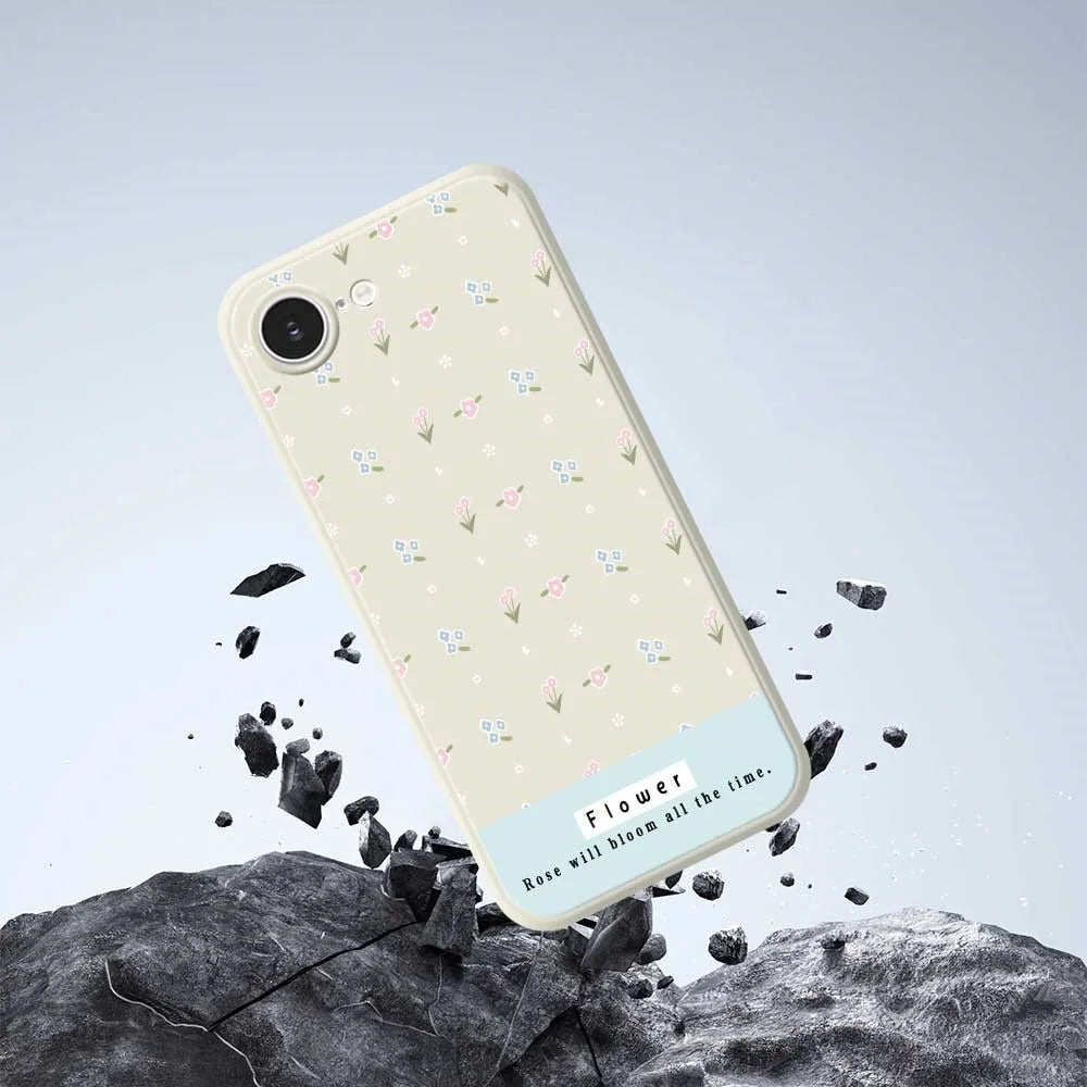 For iPhone 17e / 16e Case Cute Flower Pattern Printing Straight Edge TPU Phone Back Cover - Beige - 5