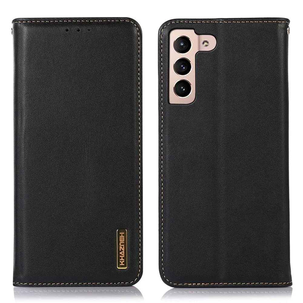 KHAZNEH For Samsung Galaxy S23+ Nappa Texture Wallet Phone Case Genuine Cowhide Leather Magnetic Auto Closing Stand Flip Cover - Black - 1