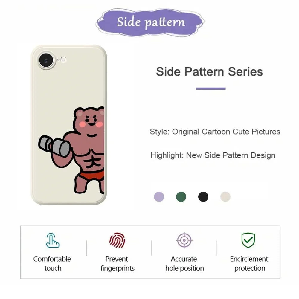 For iPhone 17e / 16e Case Muscle Bear Pattern Printing Straight Edge TPU Phone Back Cover - Beige - 2