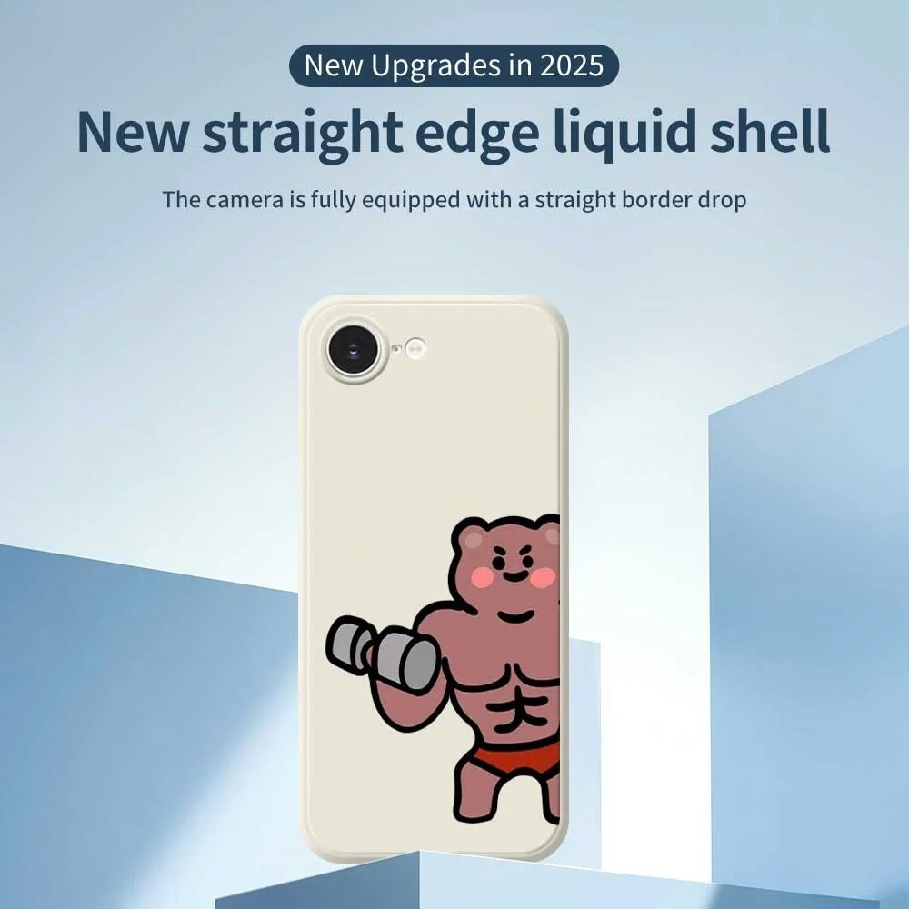 For iPhone 17e / 16e Case Muscle Bear Pattern Printing Straight Edge TPU Phone Back Cover - Beige - 3