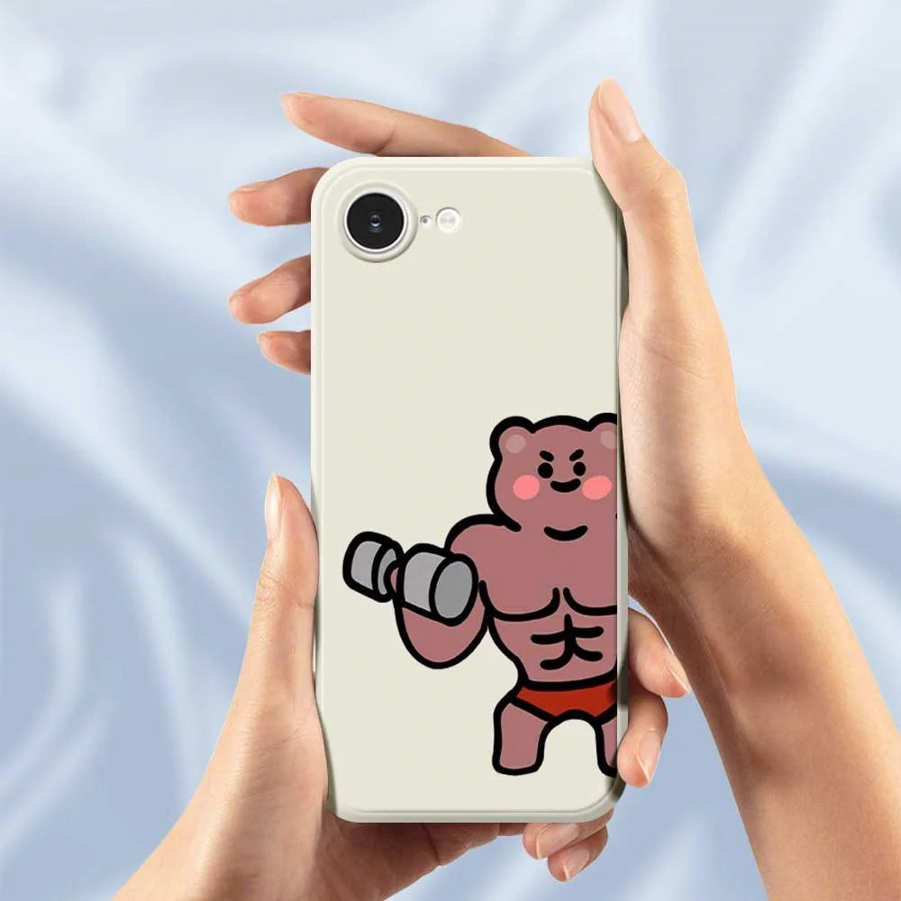 For iPhone 17e / 16e Case Muscle Bear Pattern Printing Straight Edge TPU Phone Back Cover - Beige - 5