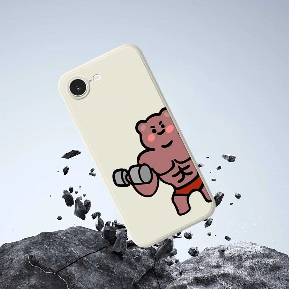 For iPhone 17e / 16e Case Muscle Bear Pattern Printing Straight Edge TPU Phone Back Cover - Beige - 6