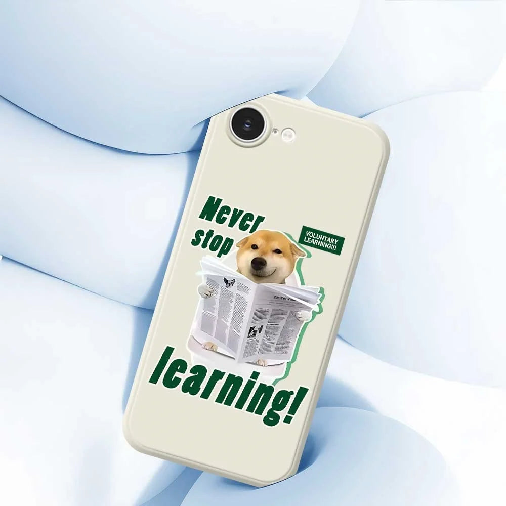 For iPhone 17e / 16e Case Learning Dog Pattern Printing Straight Edge TPU Phone Back Cover - Beige - 7